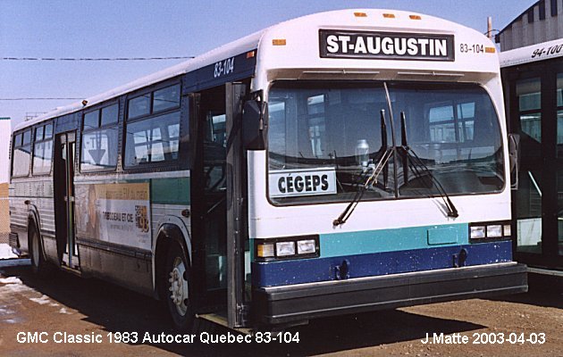 BUS/AUTOBUS: GMC Classic 1983 Autocar Quebec