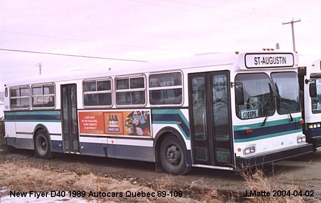 BUS/AUTOBUS: New Flyer D40 1989 Autocar Quebec