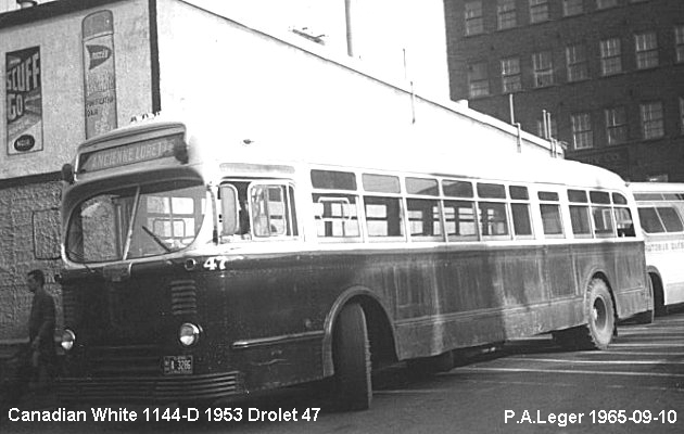 BUS/AUTOBUS: White 1144-D 1953 Drolet