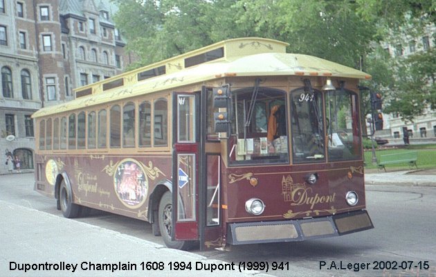 BUS/AUTOBUS: Dupontrolley Champlain 1608 1994 Dupont Tours