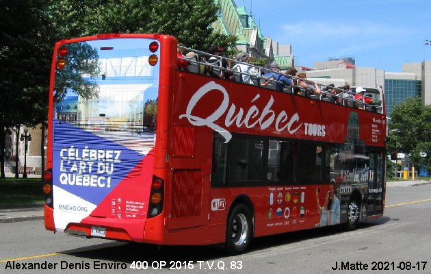 BUS/AUTOBUS: Alexander-Dennis Enviro 400 2015 Tours Vieux Québec